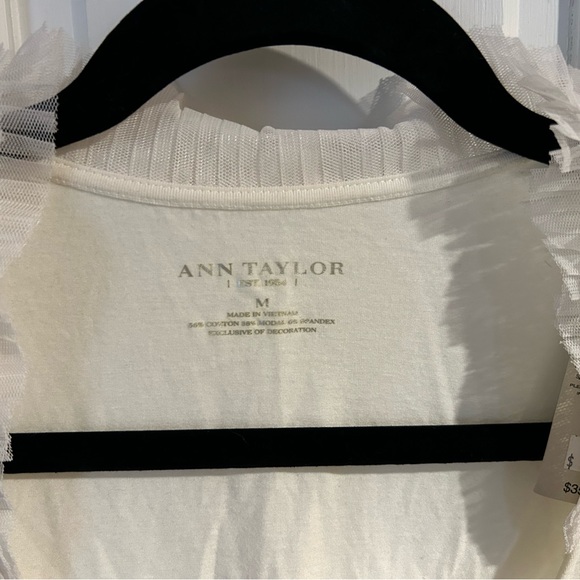 NWT Ann Taylor long-sleeved cotton and modal tee with tulle around collar - Picture 2 of 4